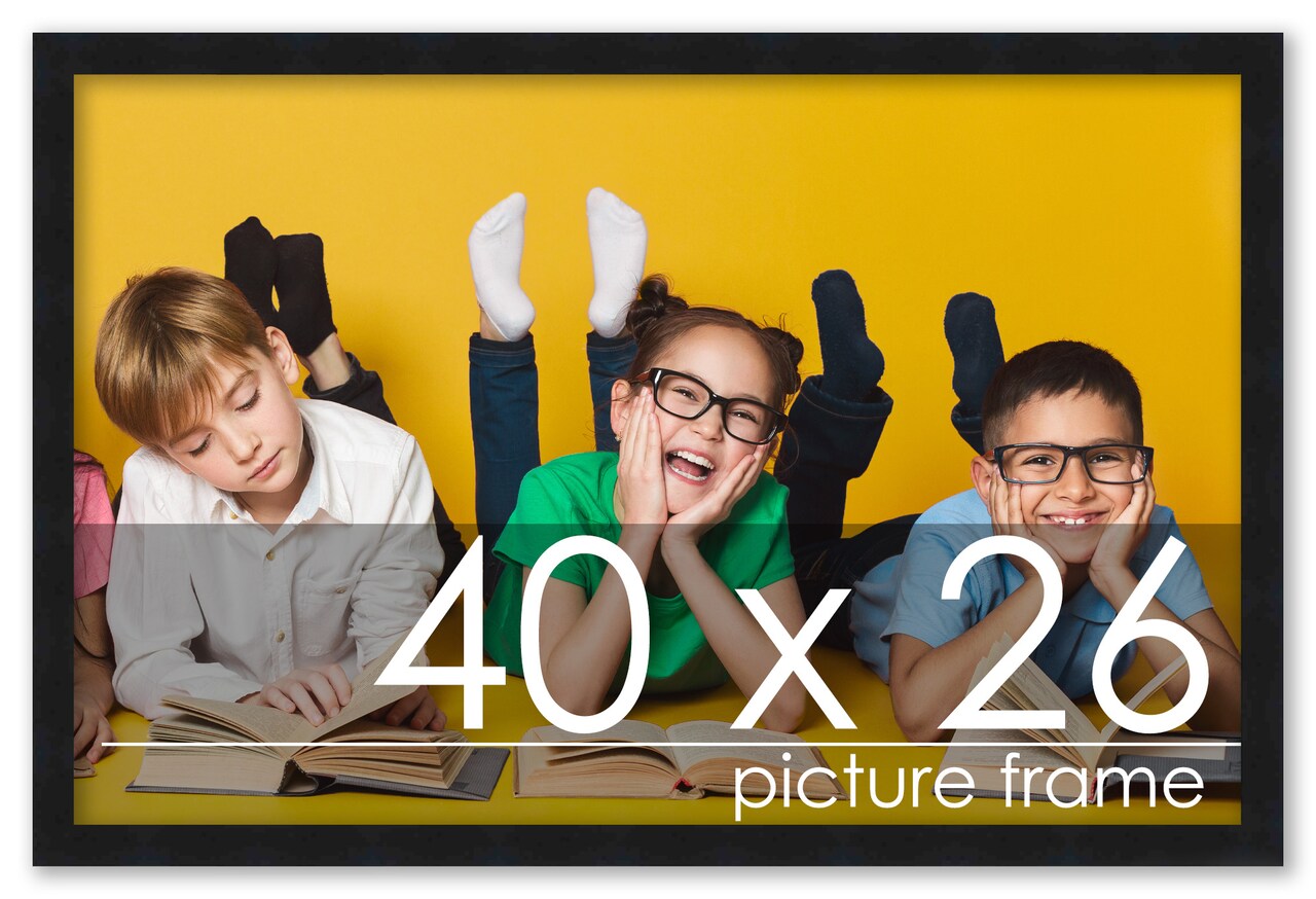 40x26 Black Wood Picture Frame - UV Acrylic, Foam Board Backing, Hanging Hardware